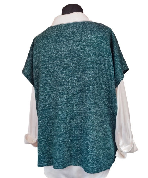 Kamizelka swetrowa damska ze srebrną niteczką - butelkowa zieleń